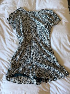 Floral Short Sleeve Romper in Green & Cream